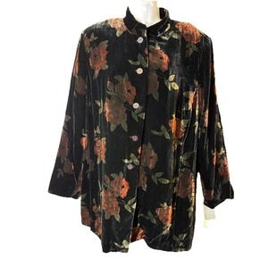 Kate Hill Velvet Blazer Jacket Coat Floral Pockets Boho Holiday CocktailSize 22W
